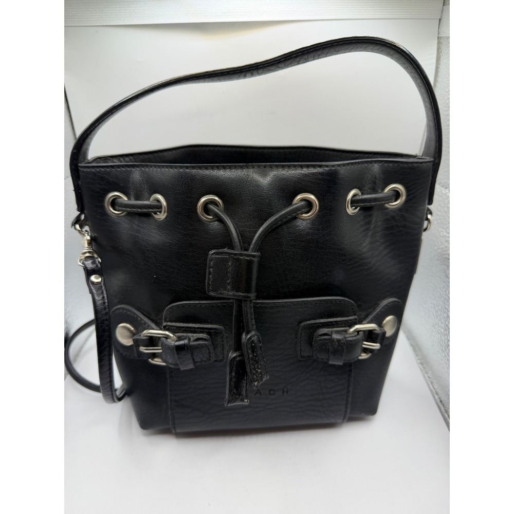 Coach‎ Vintage Black Leather Bucket Bag Crossbody Drawstring USA 8624
